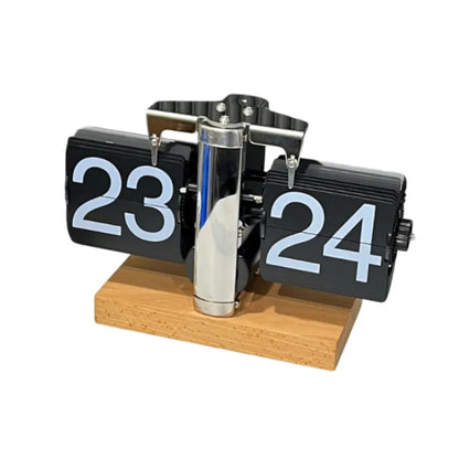 Premium Stainless Steel Flip Clock with Wood Accent