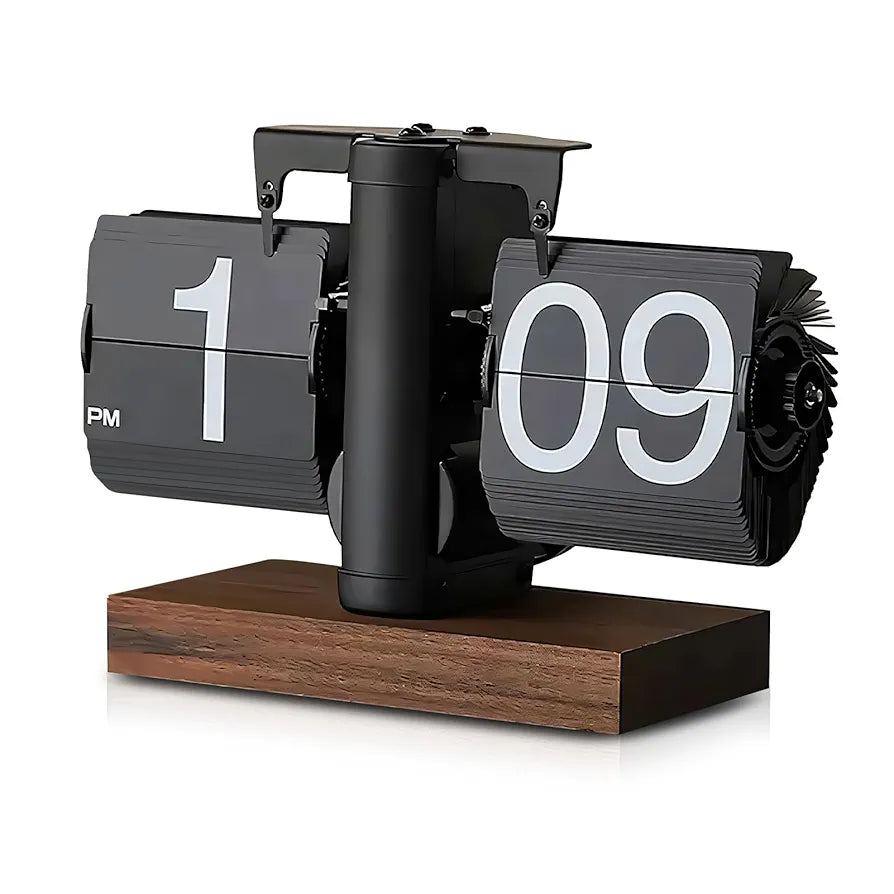 Retro Flip Clock with Wood Accent