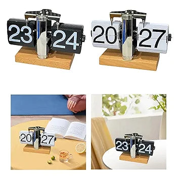 Premium Stainless Steel Flip Clock with Wood Accent