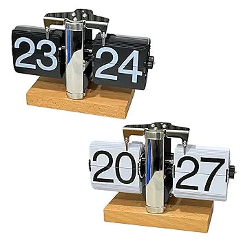 Premium Stainless Steel Flip Clock with Wood Accent